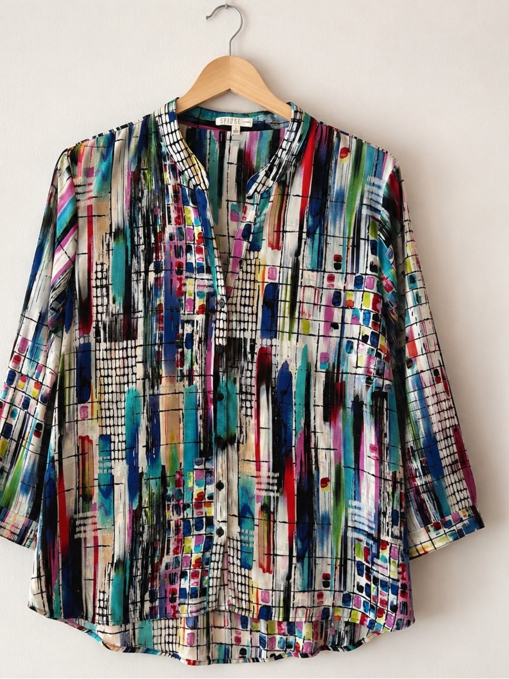 SPENSE Women’s 2X Colorful Abstract Print Tunic Blouse 3/4 Sleeve